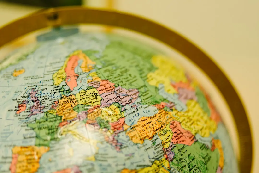 A desk globe showing Europe and the Middle East, for international IPTV with MyrixTV